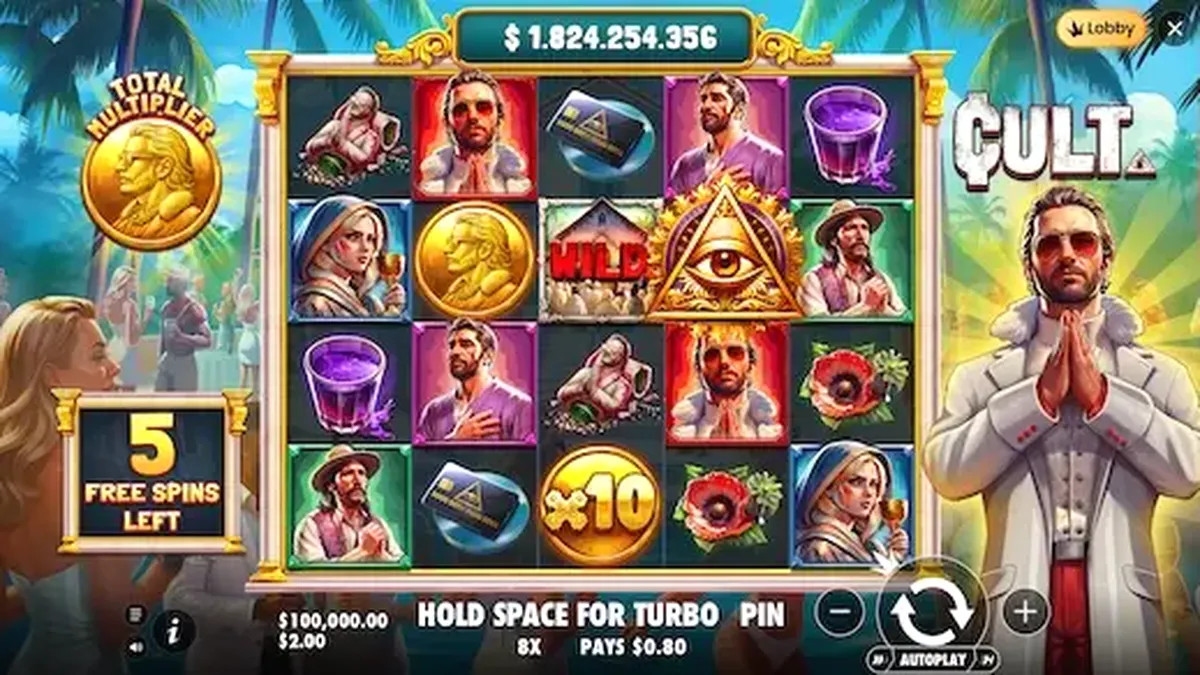 Cena temática do slot Cult com símbolos de rituais e atmosfera sombria