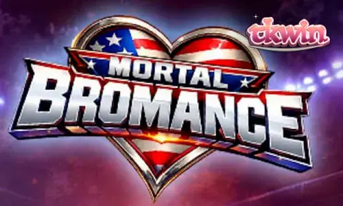 Interface vibrante e satírica do slot Mortal Bromance com personagens caricatos