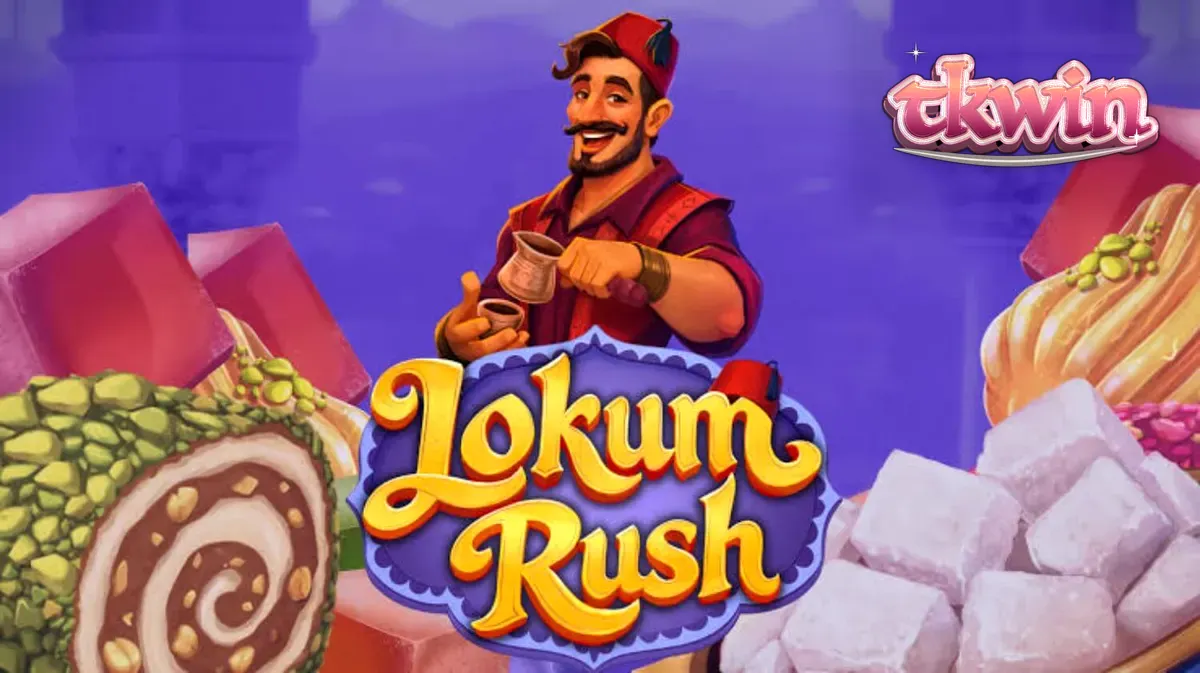 Interface colorida e temática de doces do jogo Lokum Rush